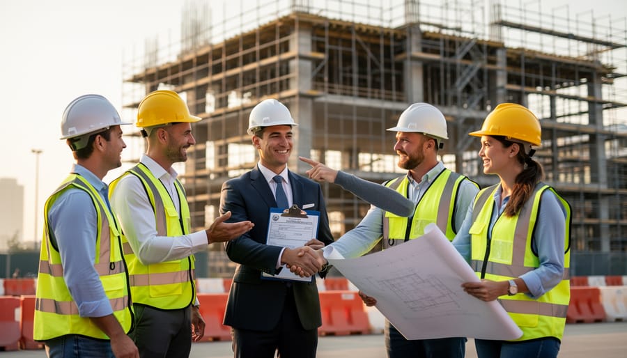 Homeowner and contractor discussing fireplace installation plans together