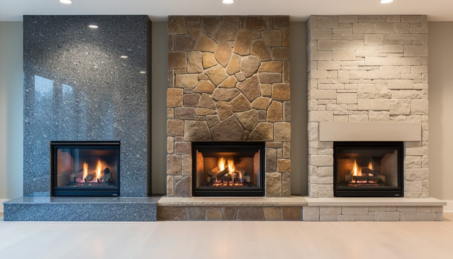 Comparison of natural stone types including granite, limestone, and sandstone showing different textures