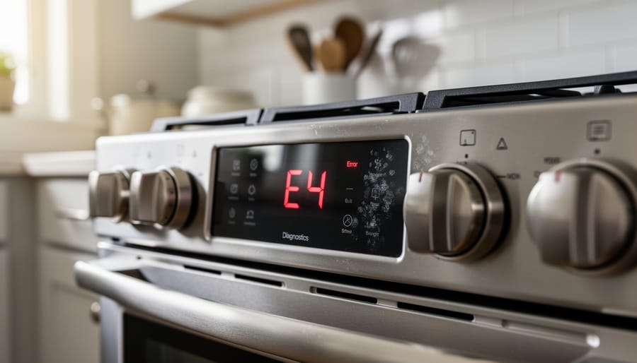 Electric stove digital control panel showing error code on LED display