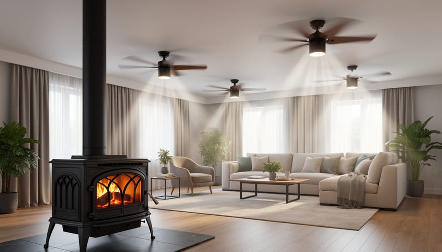 Ceiling fan in winter reverse mode for heat distribution