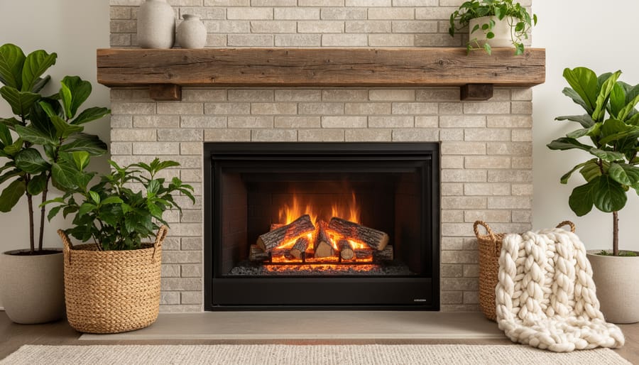 Stylish fireplace setup featuring eco-friendly logs and sustainable natural decor elements