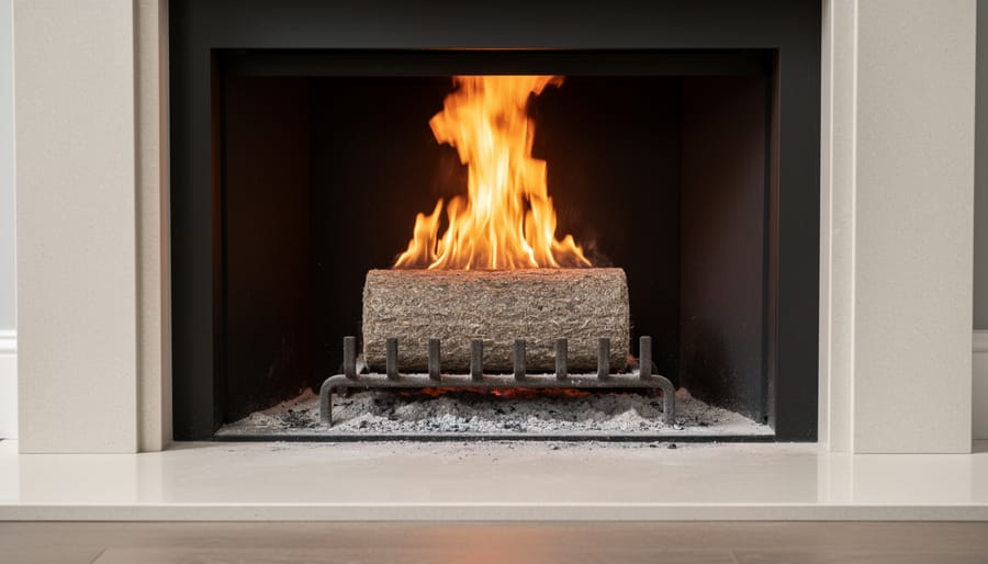 Clean fireplace hearth with minimal ash showing easy maintenance benefits