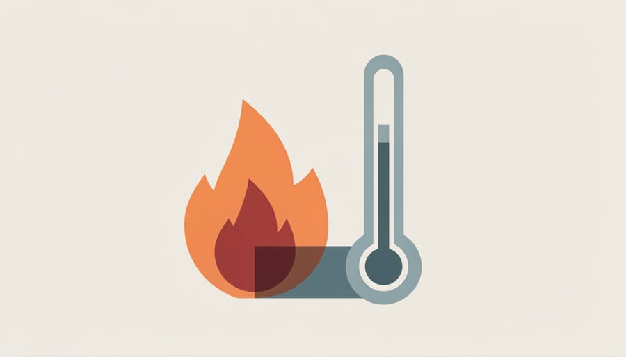 Thermometer near a fireplace mantel with firewood and grill tools in a warm outdoor setting